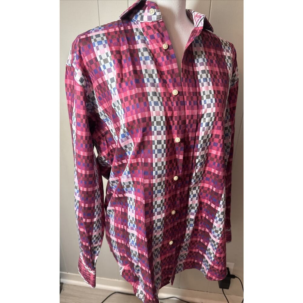 Thomas Dean Mens M Button Down Shirt LS Flip Cuff 100% Cotton - Picture 2 of 5